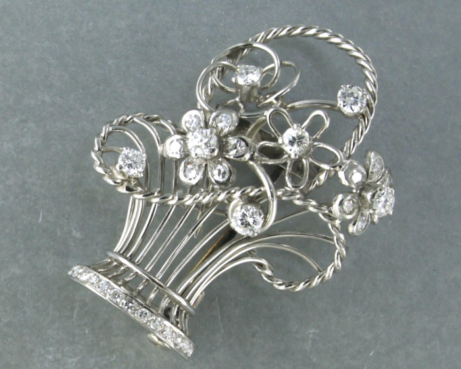 Brilliant Cut Brooch set with diamonds up to 1.00ct platinum  For Sale