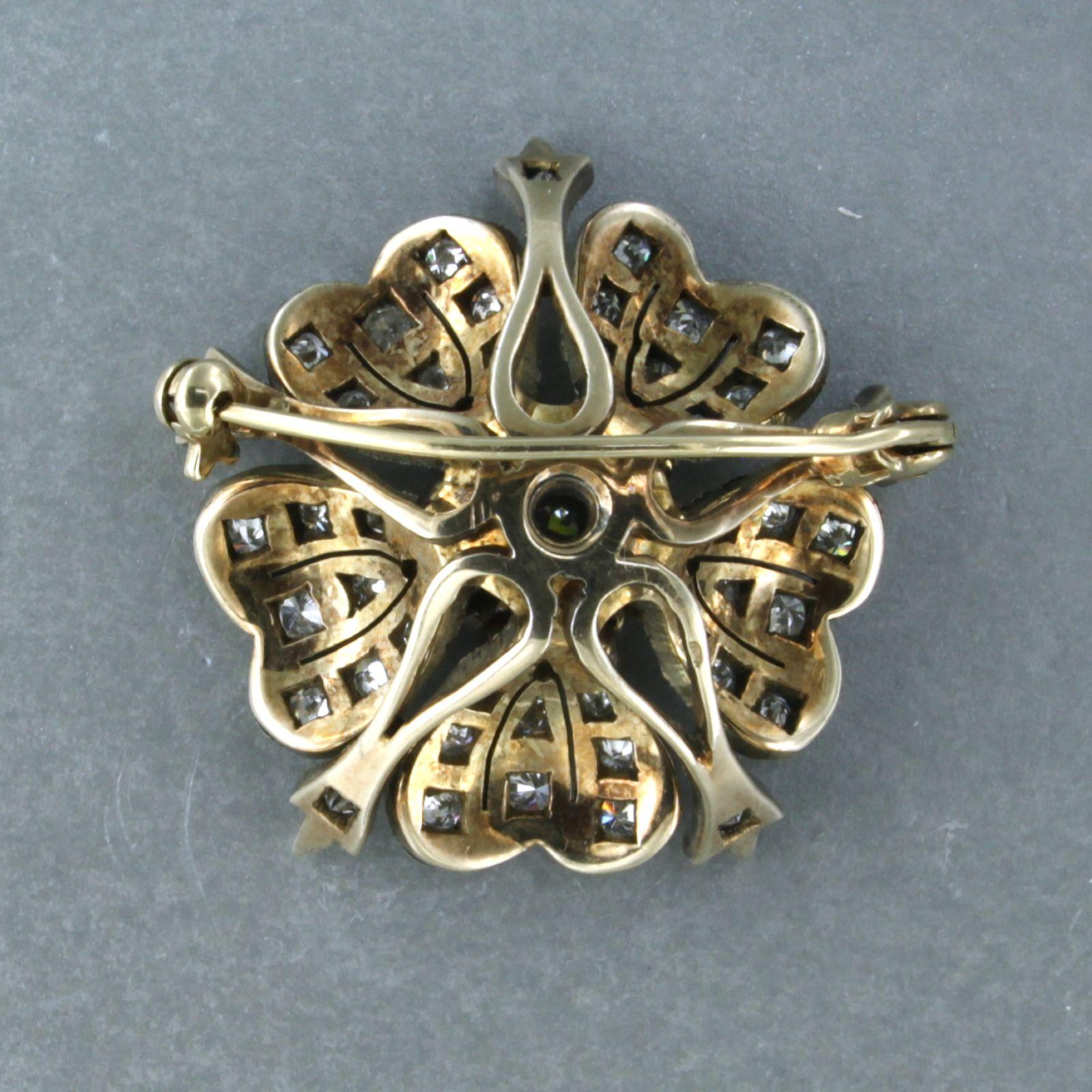 Women's Brooch set with diamonds up to 2.60ct 14k yellow gold and silver For Sale