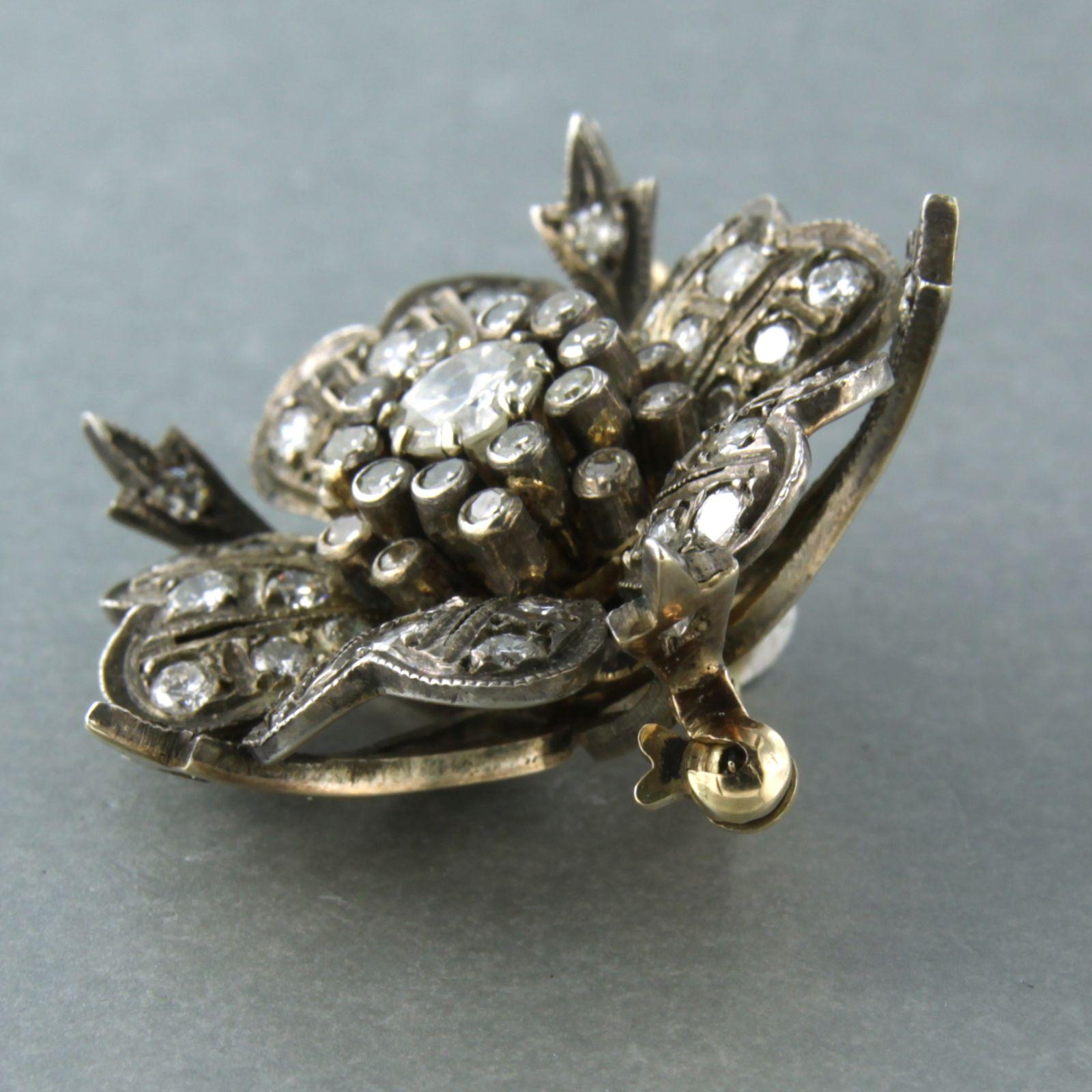 Brooch set with diamonds up to 2.60ct 14k yellow gold and silver For Sale 1