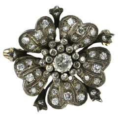 Antique Brooch set with diamonds up to 2.60ct 14k yellow gold and silver