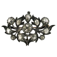 Antique Brooch set with old mine and rose cut diamonds up to 1.00ct 14k gold and silver