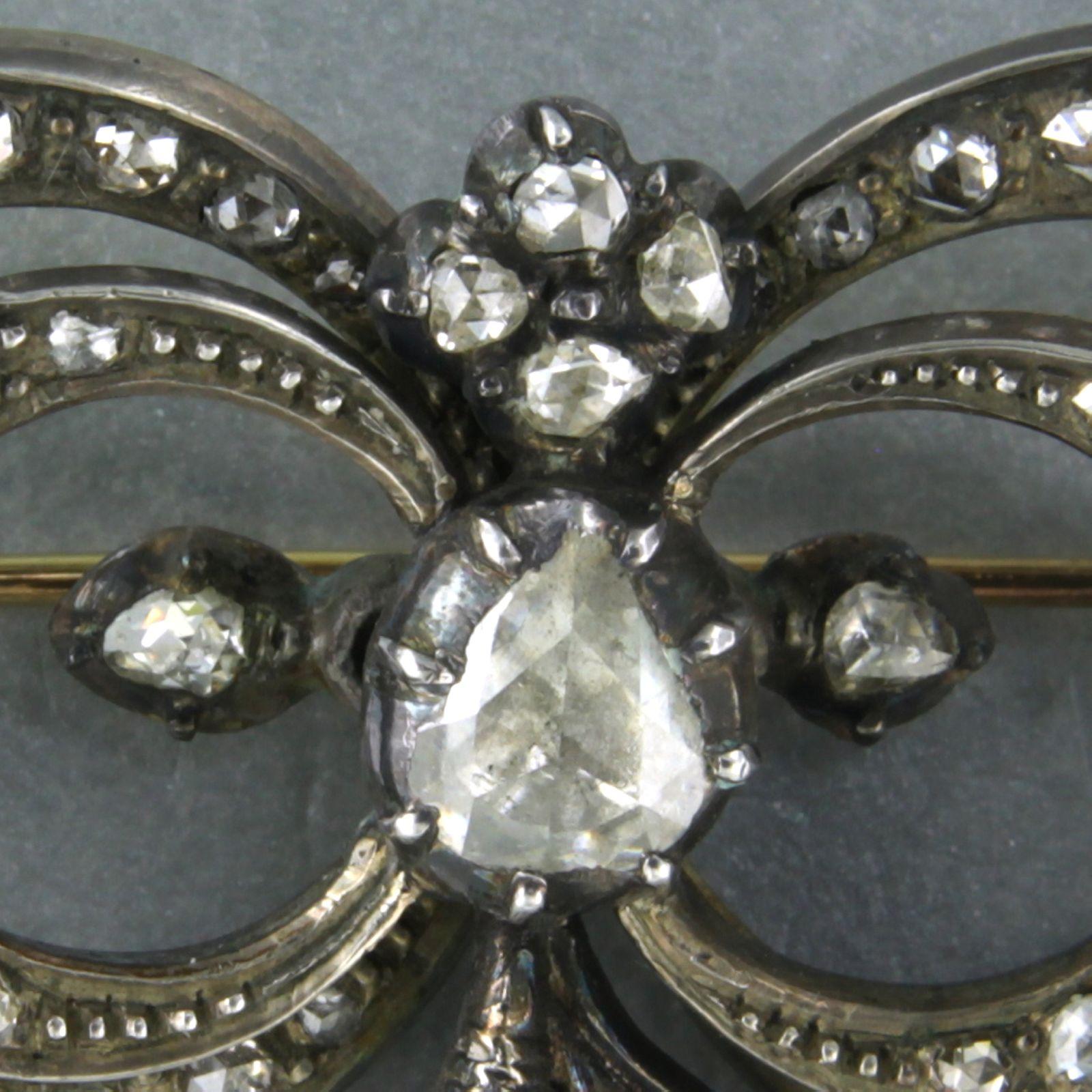 Early Victorian Brooch set with rose cut diamonds up to 2.00ct 14k yellow gold and silver For Sale