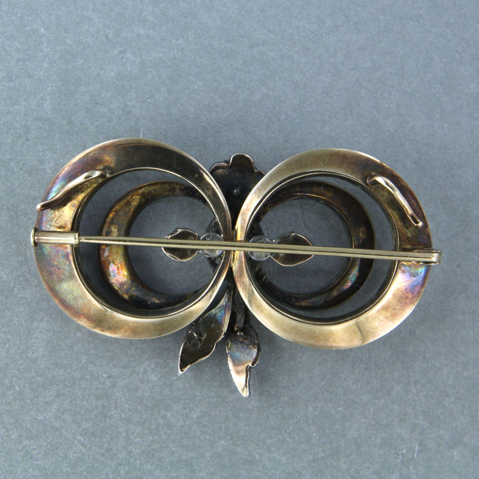 Brooch set with rose cut diamonds up to 2.00ct 14k yellow gold and silver For Sale 1