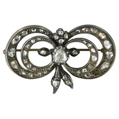 Vintage Brooch set with rose cut diamonds up to 2.00ct 14k yellow gold and silver
