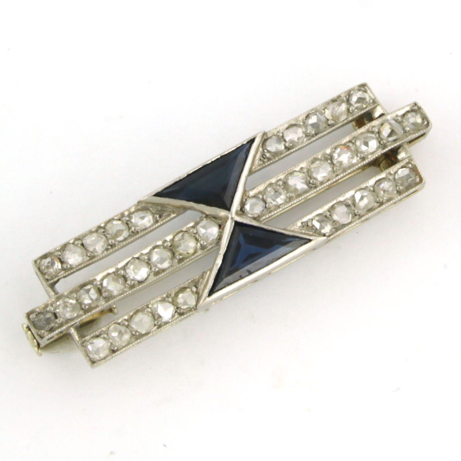 Rose Cut Brooch set with Sapphire and Diamonds Platina For Sale