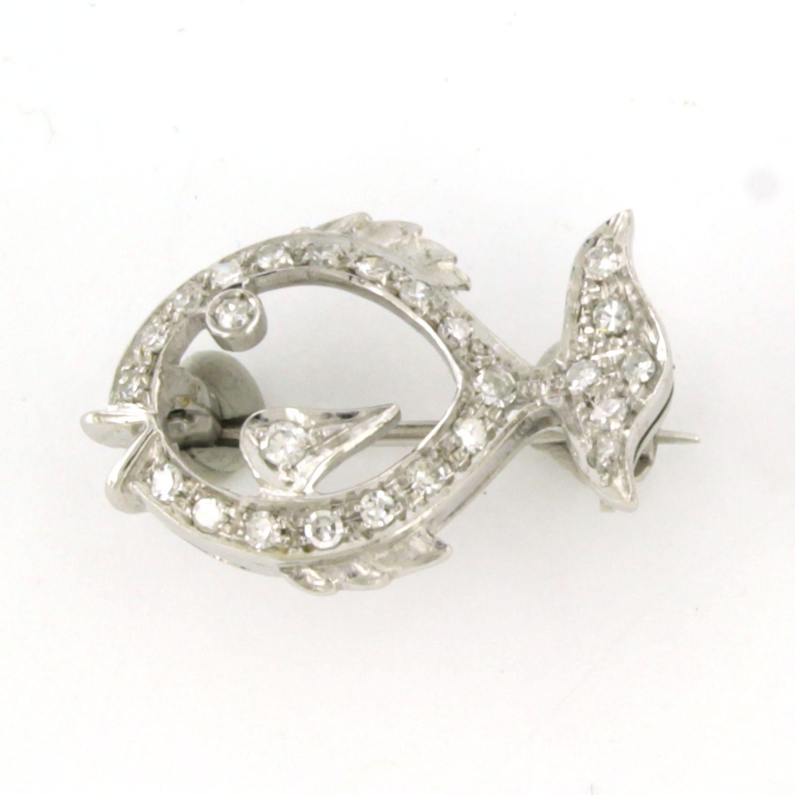 Modern Brooch shape of a fish with single cut diamonds up to 0.50ct platinum 4.0 grams For Sale