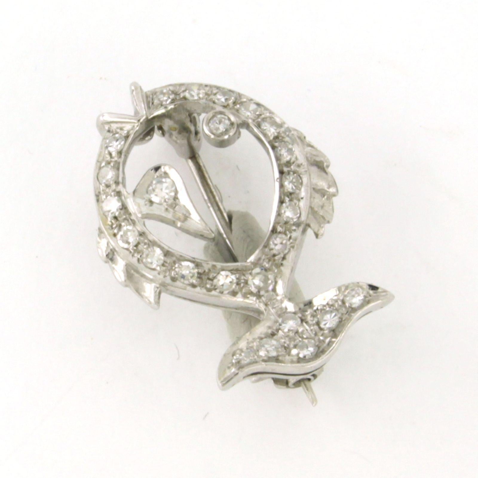 Women's Brooch shape of a fish with single cut diamonds up to 0.50ct platinum 4.0 grams For Sale