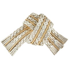 Vintage Hermès of Paris Tied Ribbon Brooch in Silver & 18 Karat Gold, circa 1960