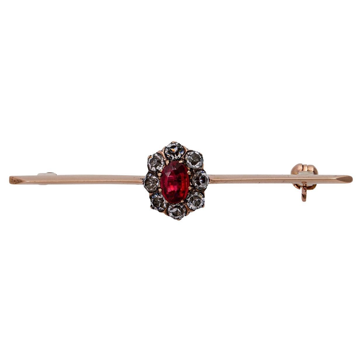 Brooch, Synthetic Ruby with Glass For Sale