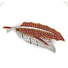 Brosche - Vintage 18K Gold & Platin 7,00 CTW Diamant & 8,00 Ct Rubin Double Feat