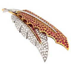 Brosche - Vintage 18K Gold & Platin 7,00 CTW Diamant & 8,00 Ct Rubin Double Feat