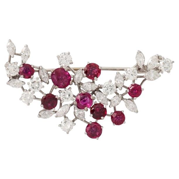 Brooch with 9 Fine Rubies Total Approx. 3.0 Ct For Sale