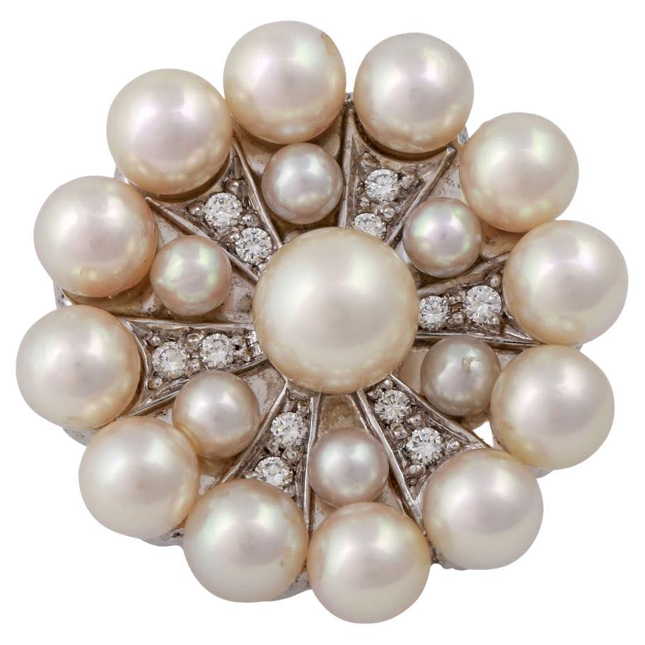 Akoya Pearl and Diamond White Gold Brooch For Sale (Free Shipping) at ...