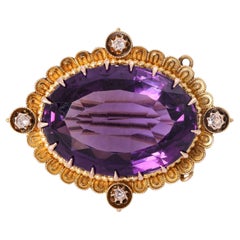 Brooch with amethyst and 4 diamond roses, approx. 0.1 ct,