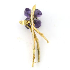 Brooch with amethyst and brilliant cut diamonds up to 0.15ct 18k gold
