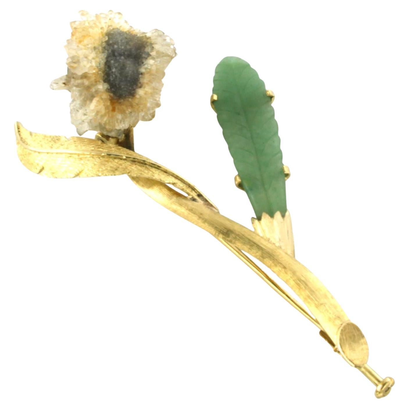 Brosche mit Amethyst und Chrysophrase 14k Gold 17,2 Gramm im Angebot