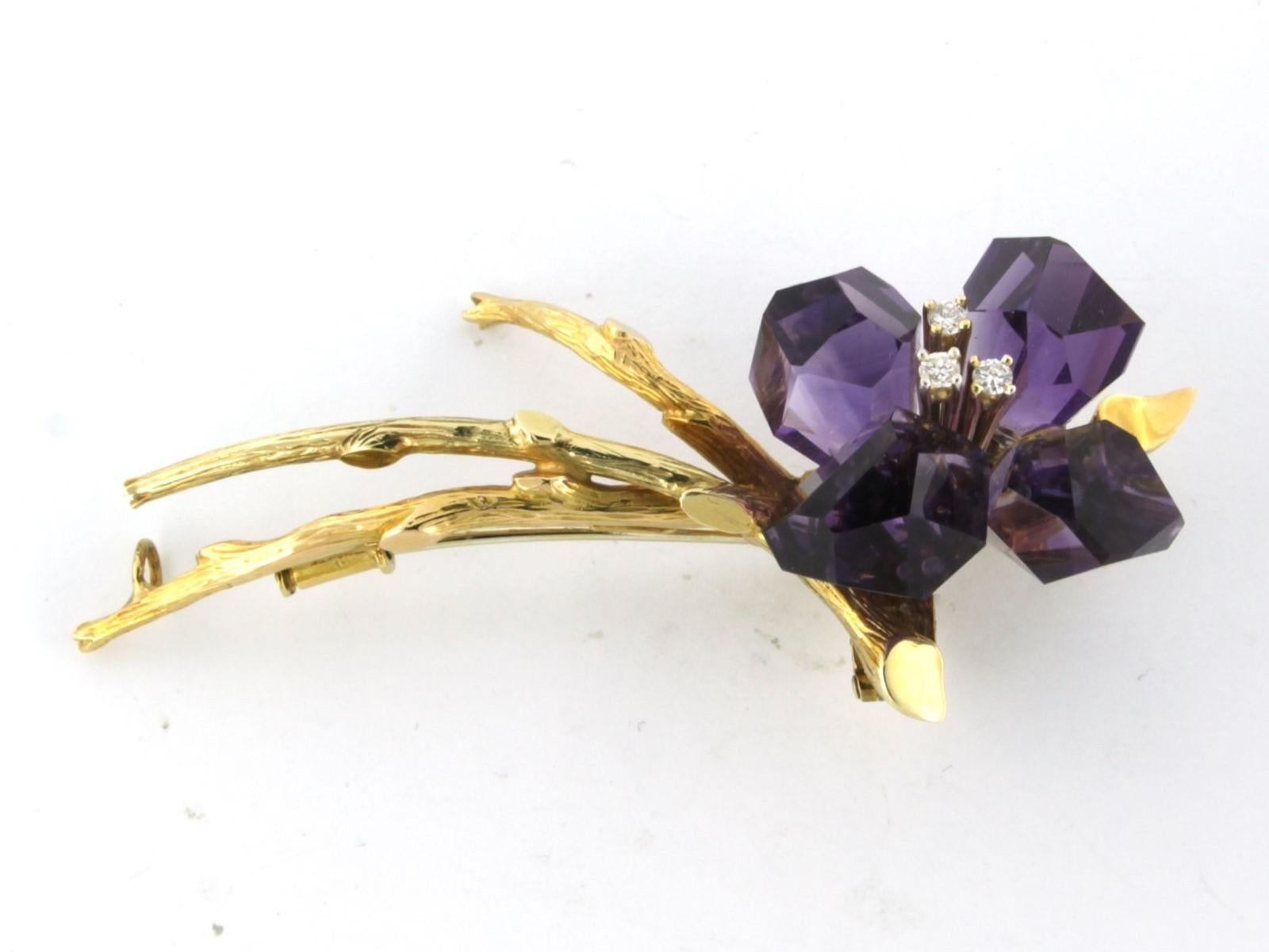 Women's Brooch with amethyst and diamonds 18k bicolor gold For Sale