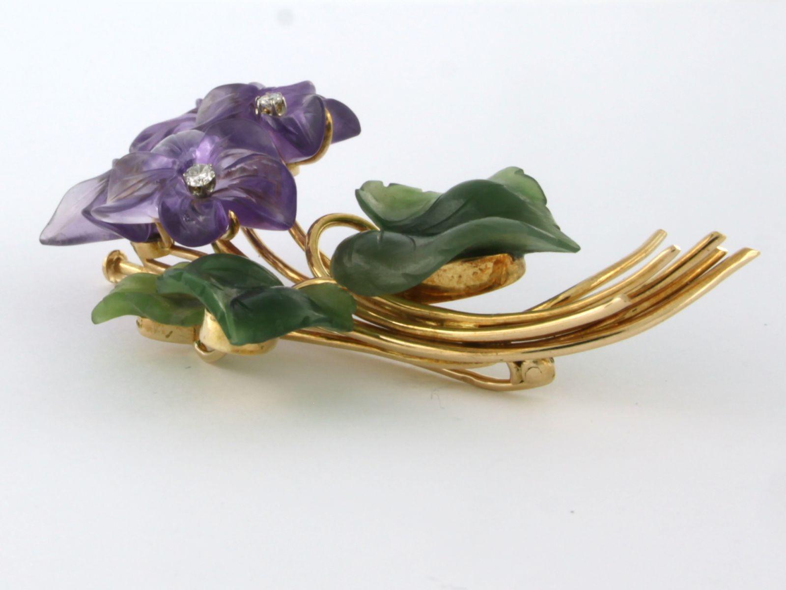 Brooch with Amethyst, Jade and diamonds 18k gold 2