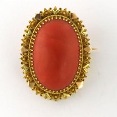 Brooch with coral 14k yellow gold 7.6 grams