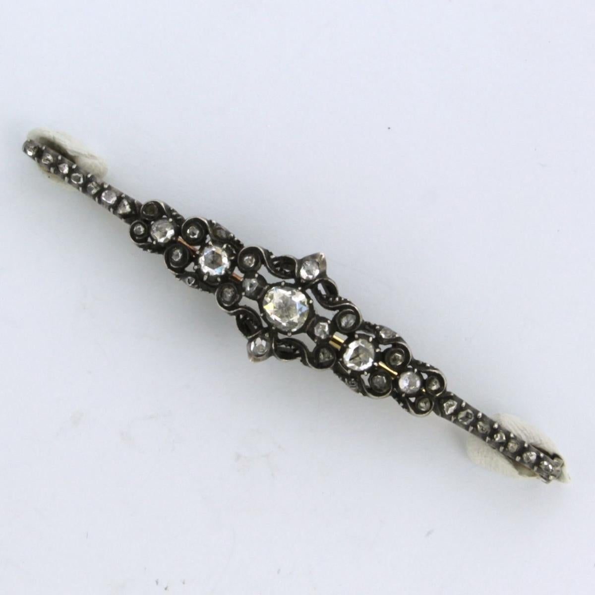 Early Victorian Brooch with diamonds 14k yellow gold and silver For Sale