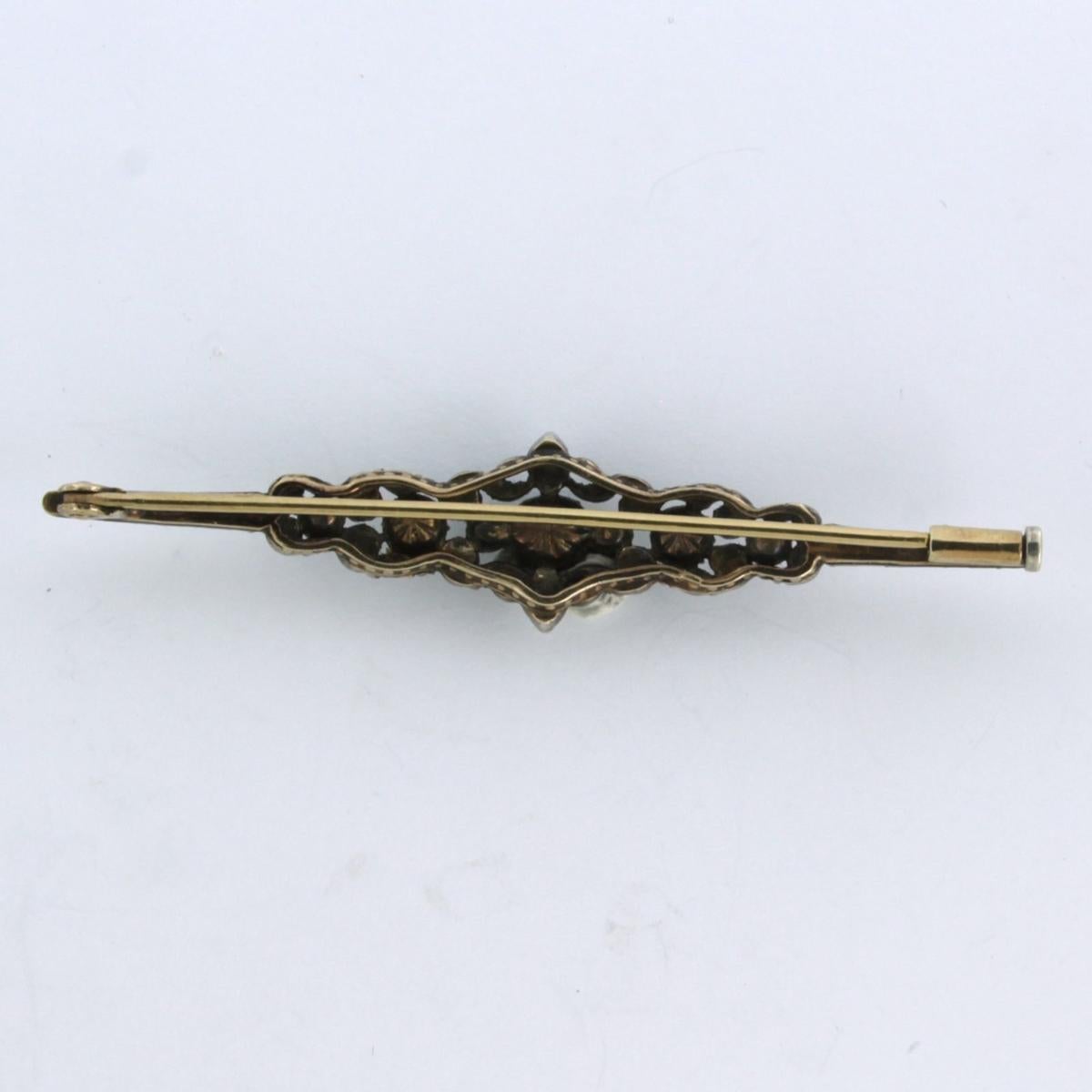 Women's Brooch with diamonds 14k yellow gold and silver For Sale