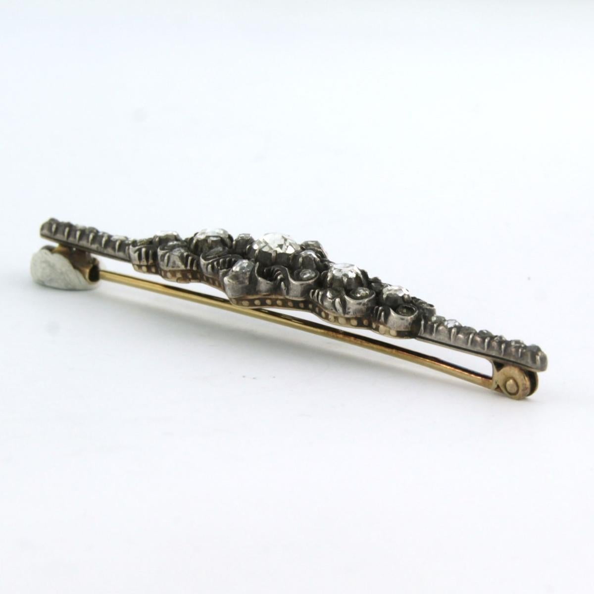 Brooch with diamonds 14k yellow gold and silver For Sale 1