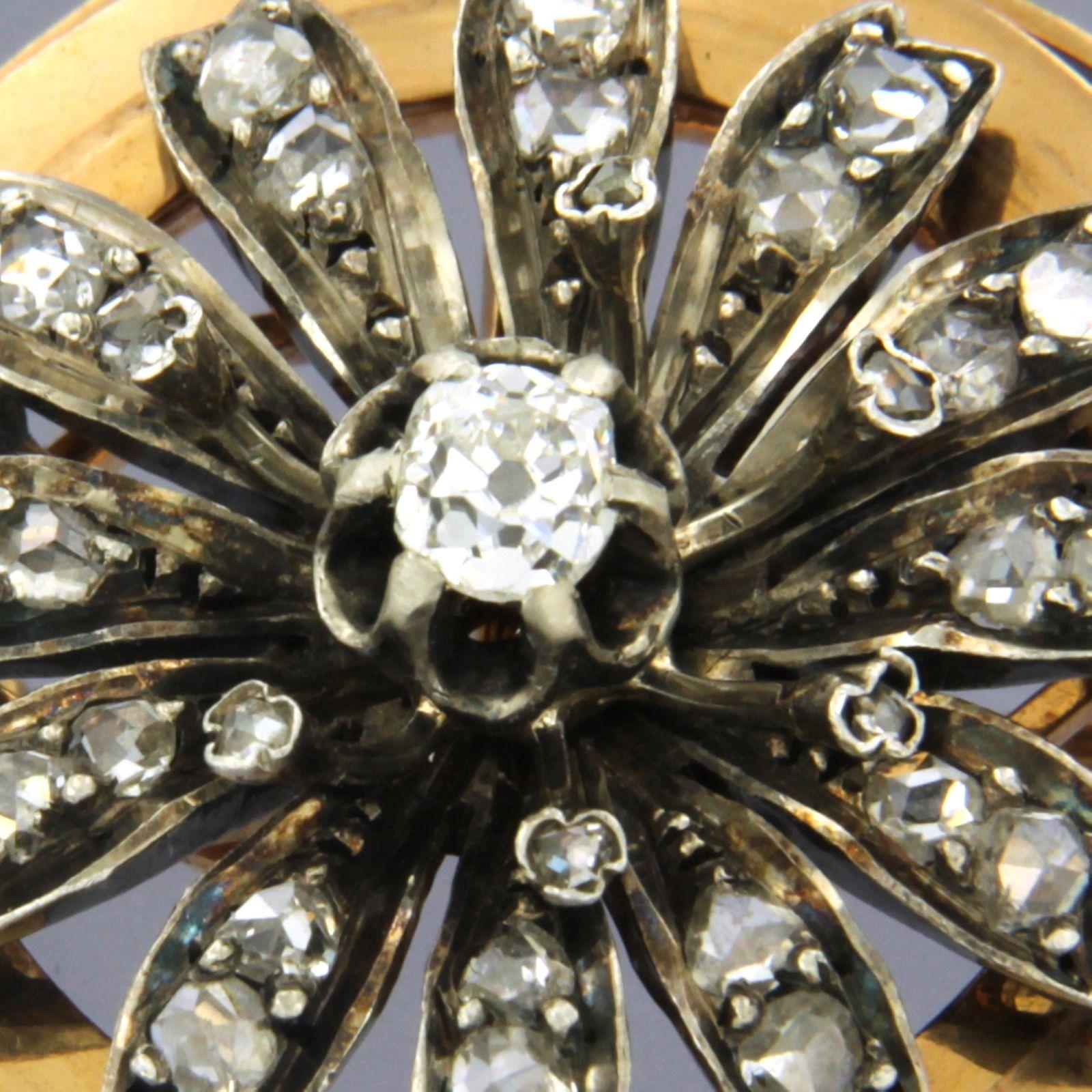 Victorian Brooch with diamonds 18k gold with silver For Sale