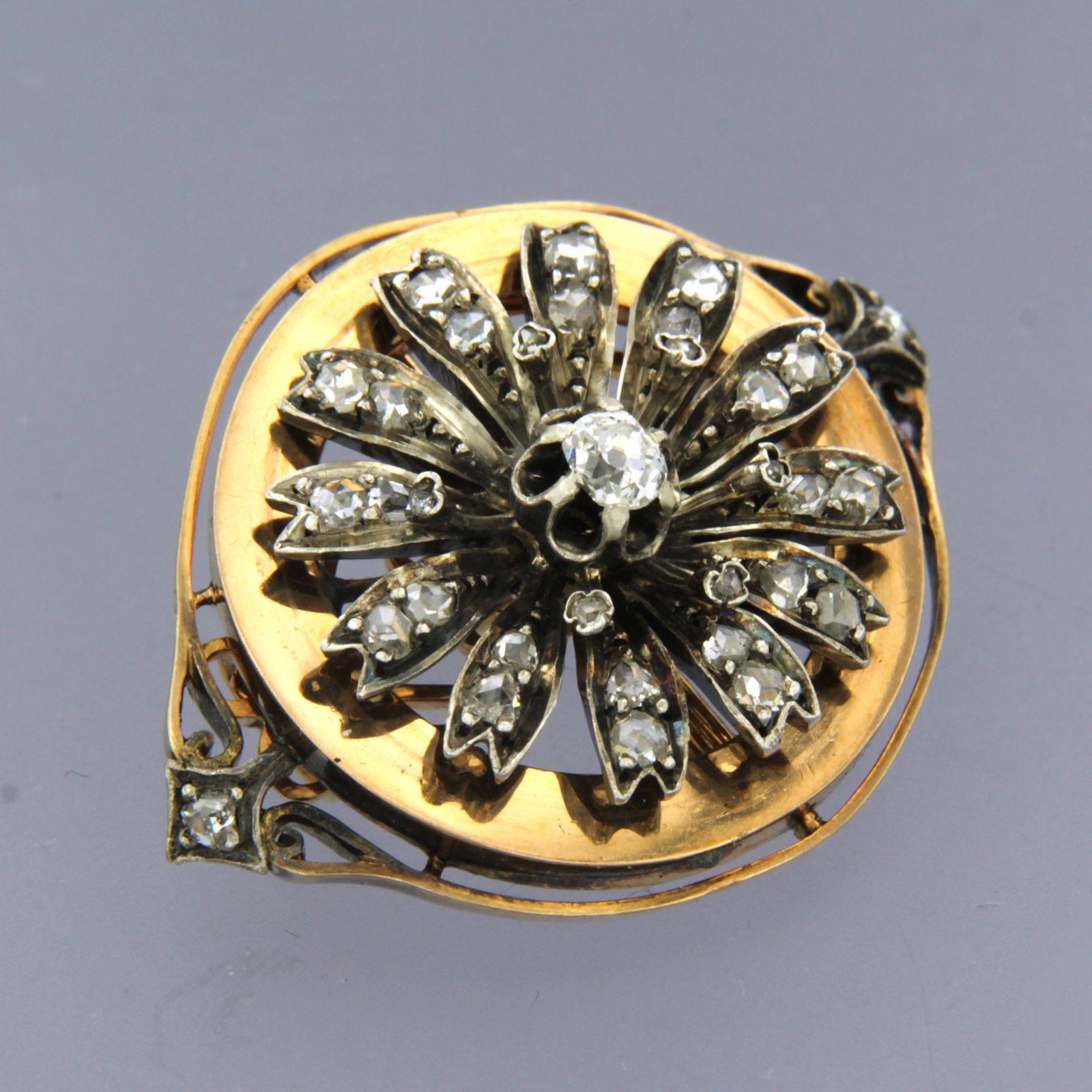 Brosche mit Diamanten 18k Gold mit Silber im Zustand „Gut“ im Angebot in The Hague, ZH