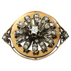 Vintage Brooch with diamonds 18k gold with silver