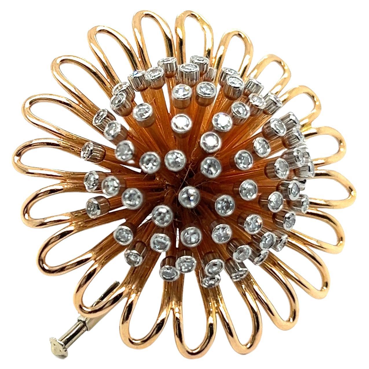 Brooch with Diamonds in 18 Karat Red Gold by Meinrad Burch For Sale