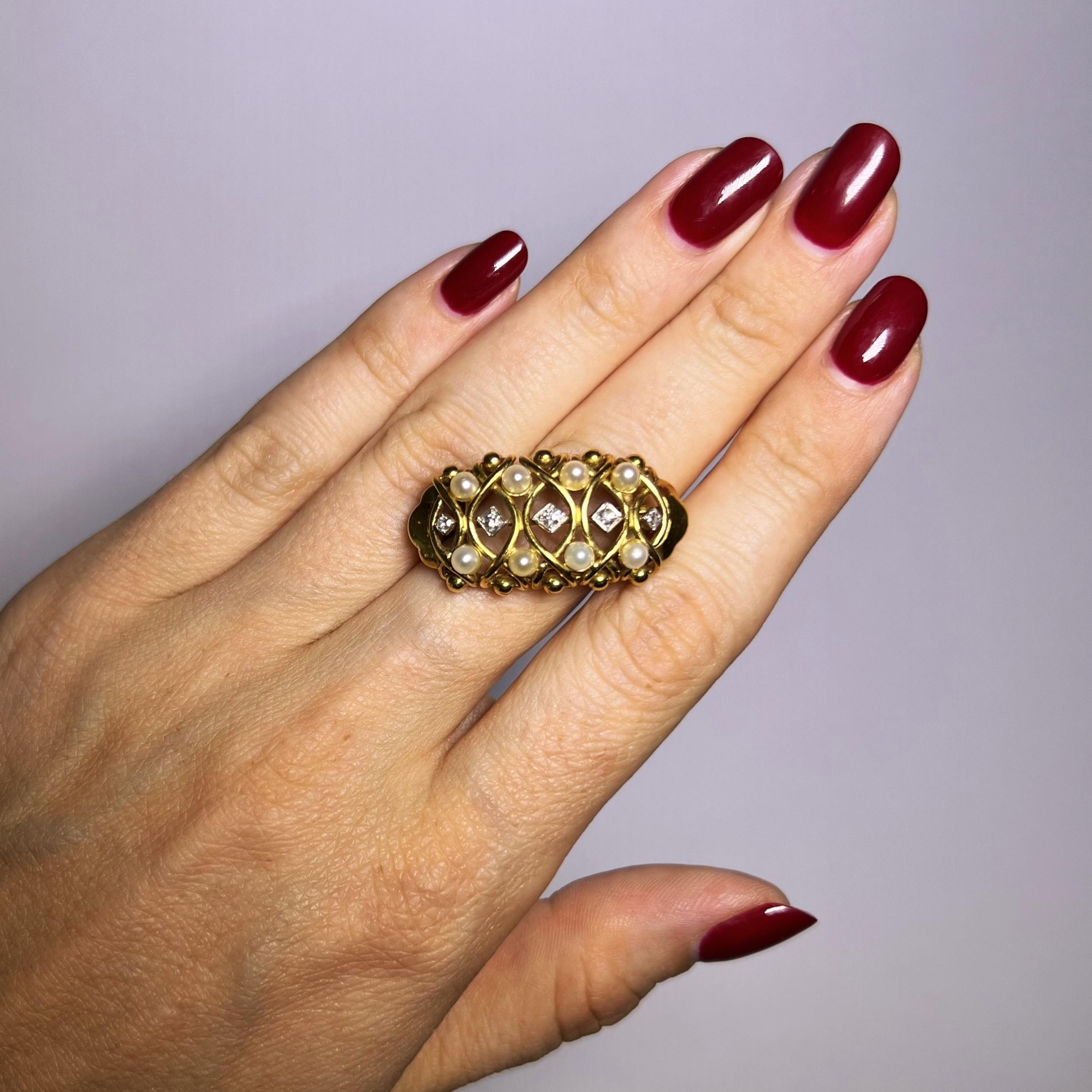 Single Cut Brooch with Diamonds & Pearls in 18 Karat Gold by Gübelin For Sale