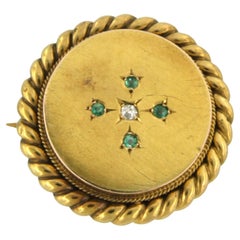 Vintage Brooch with emerald and diamond, 18k gold