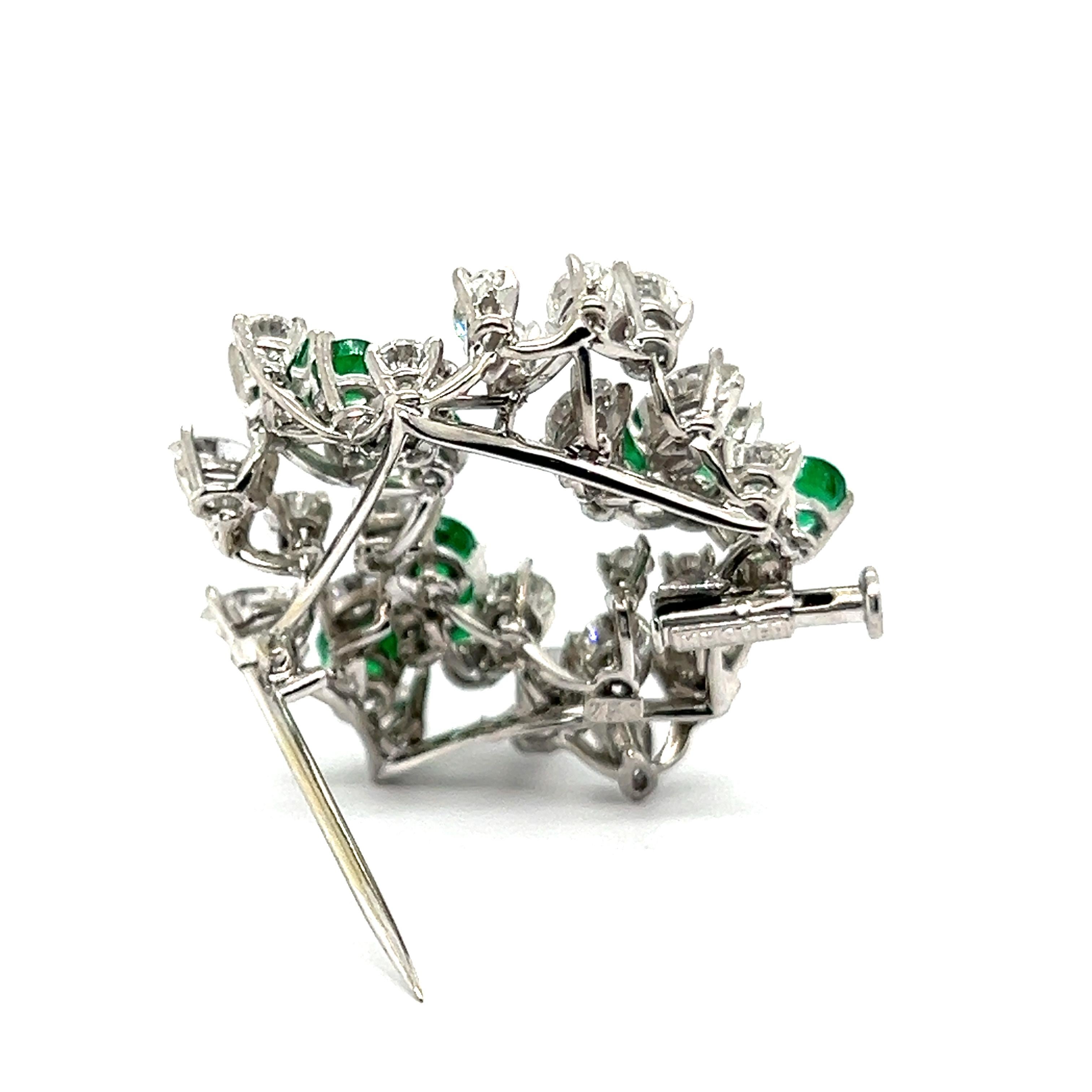 Brooch with Emeralds & Diamonds in 18 Karat White Gold by Meister For Sale 2