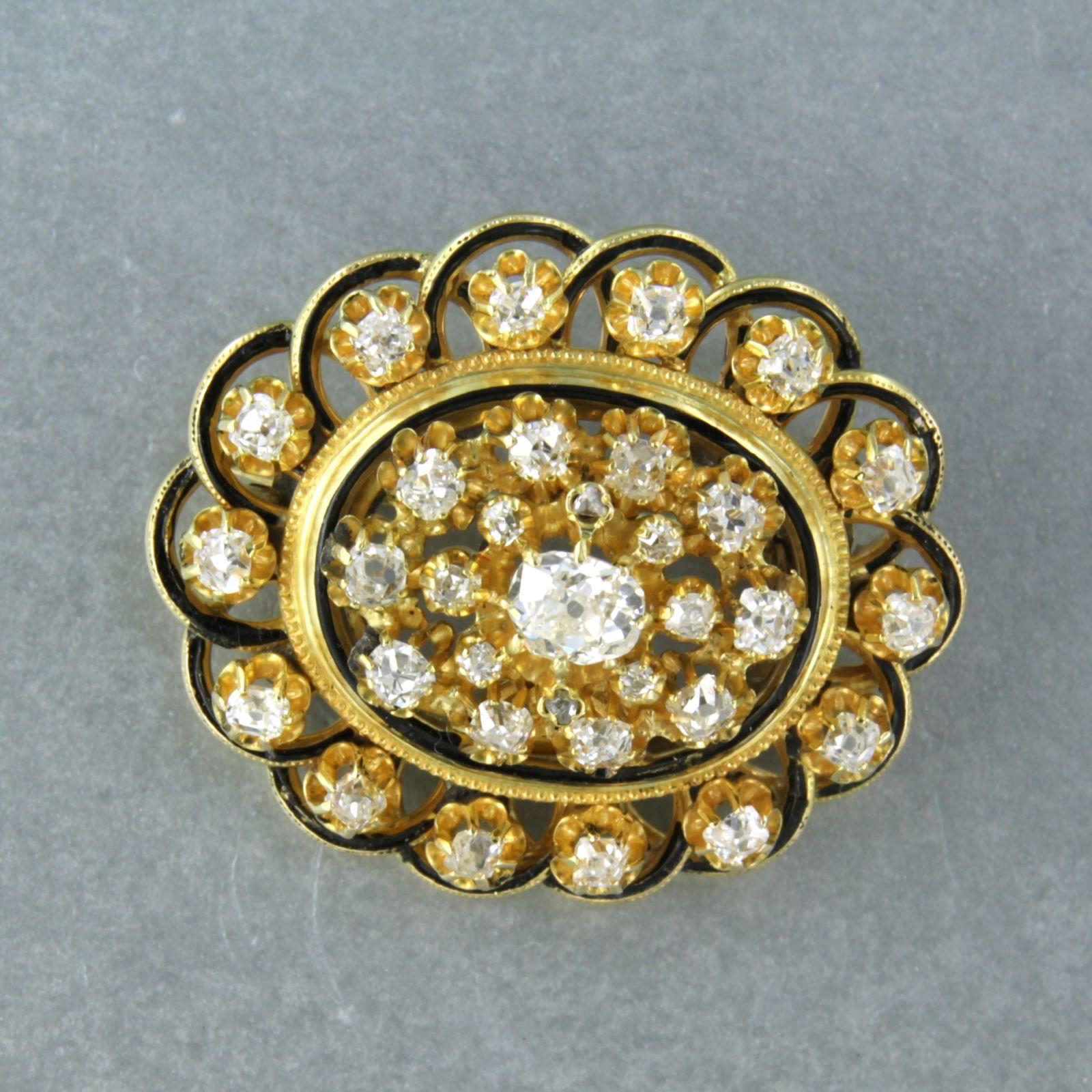 Brooch with enamel and diamonds 14k yellow gold For Sale at 1stDibs