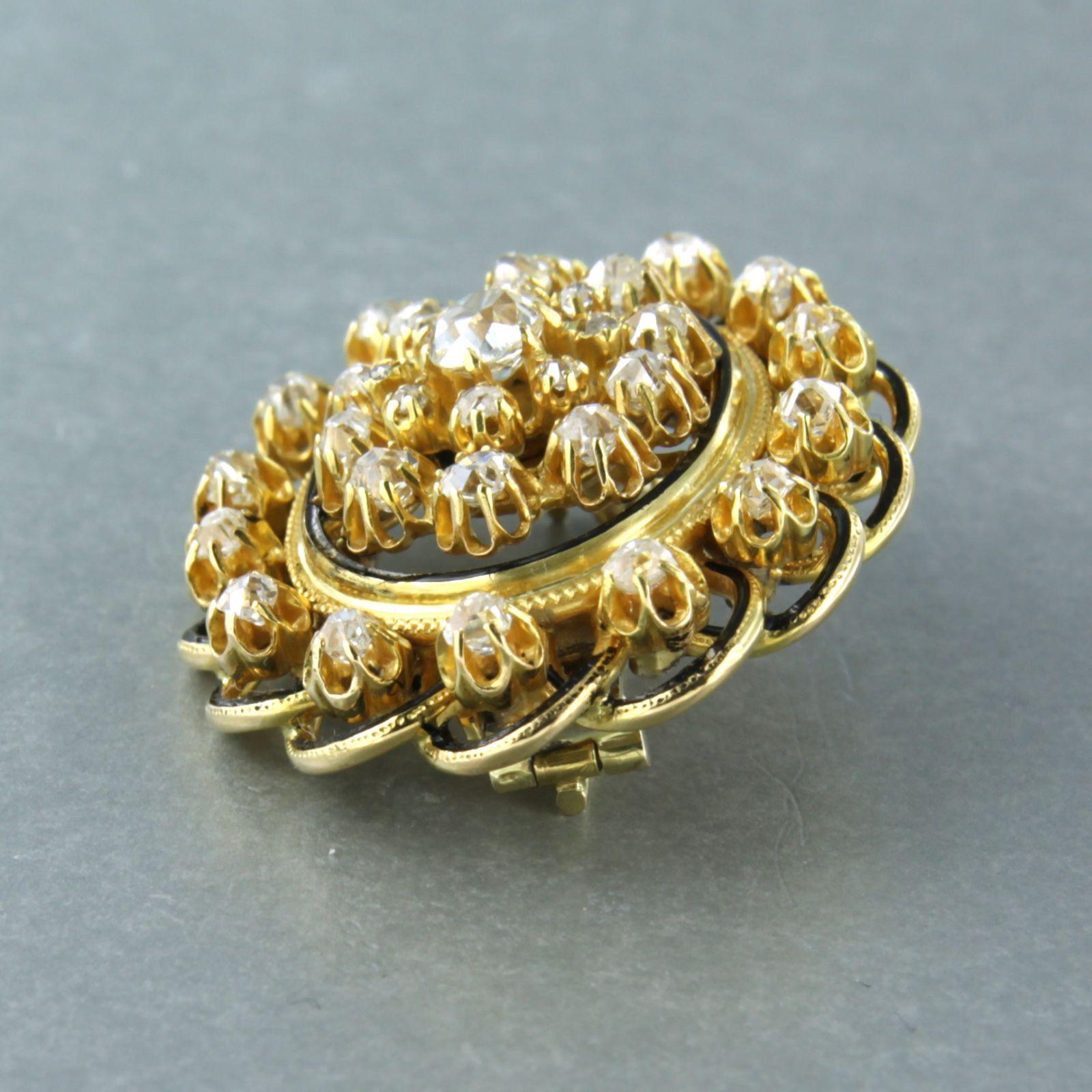 Brooch with enamel and diamonds 14k yellow gold For Sale at 1stDibs