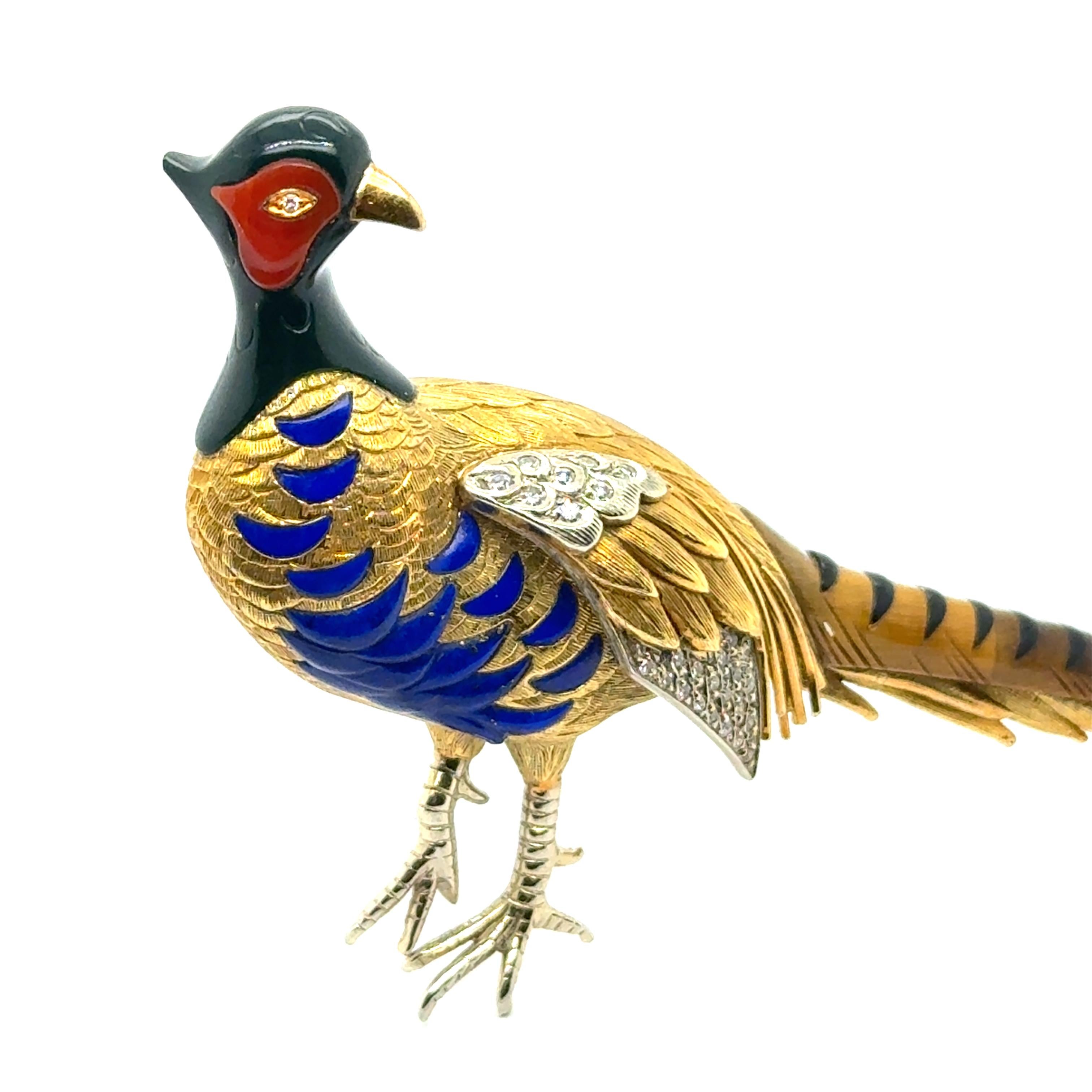 Brooch with Enamel, Lapis & Diamonds in 18 Karat Yellow & White Gold by Meister For Sale 10