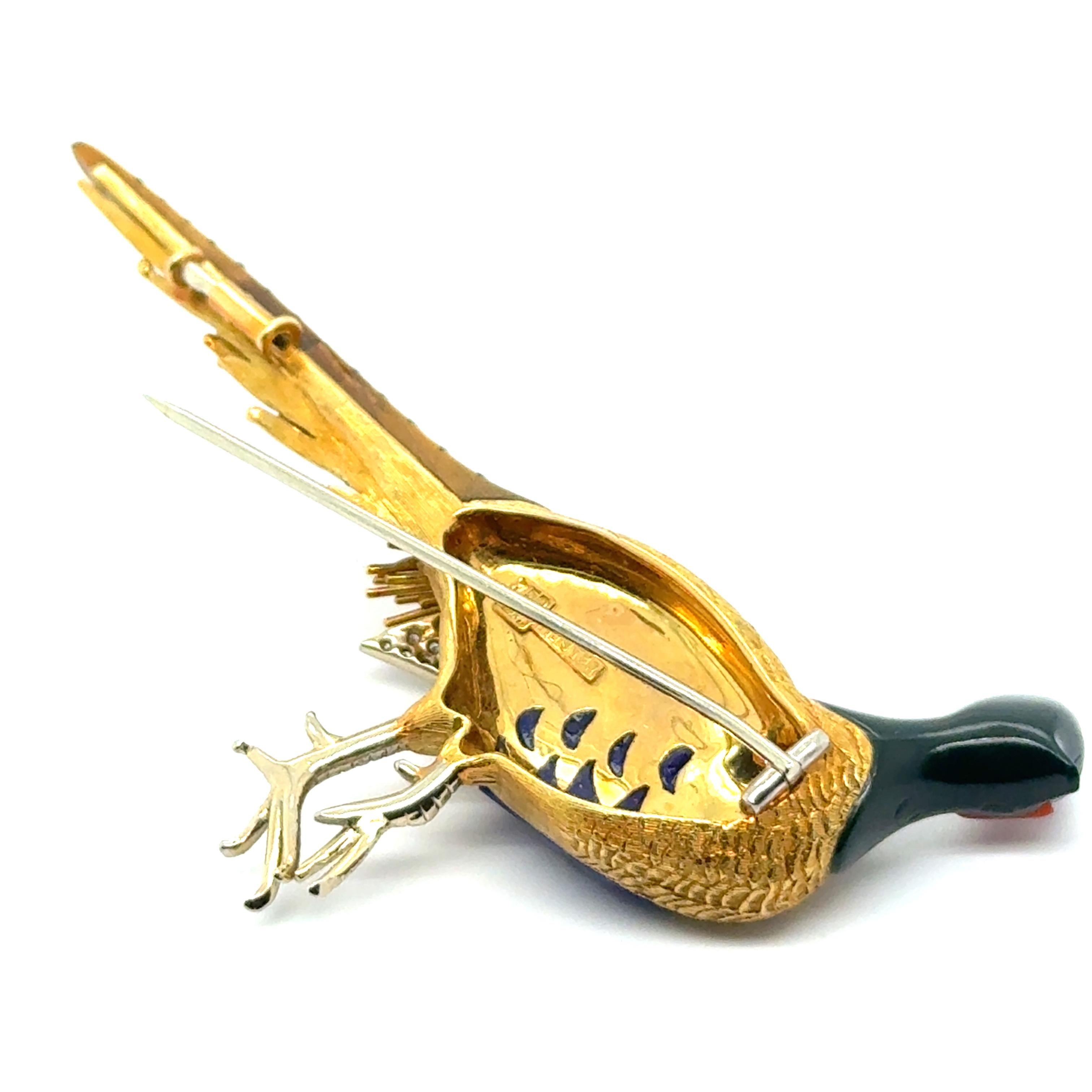 Brooch with Enamel, Lapis & Diamonds in 18 Karat Yellow & White Gold by Meister In Good Condition For Sale In Lucerne, CH