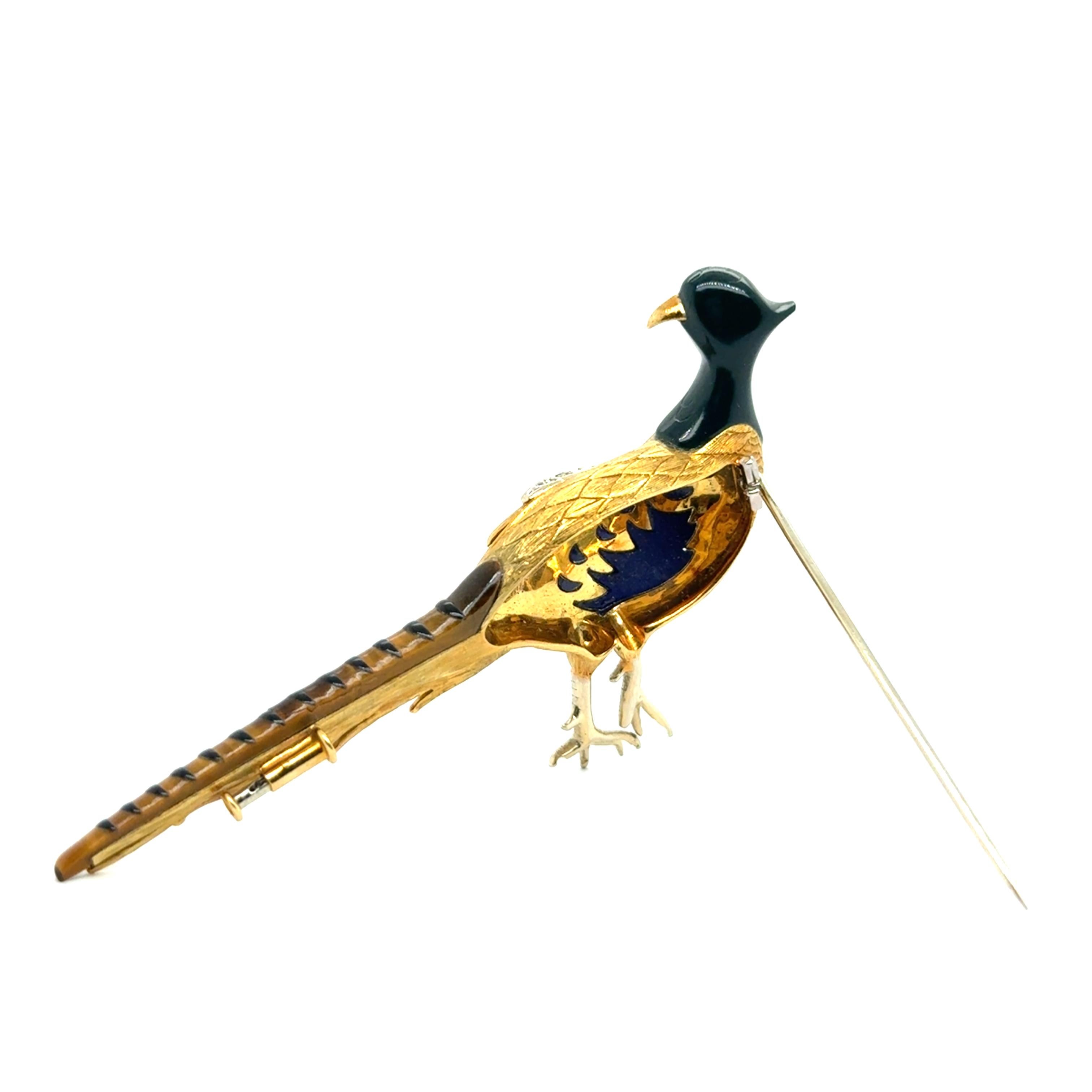 Brooch with Enamel, Lapis & Diamonds in 18 Karat Yellow & White Gold by Meister For Sale 2