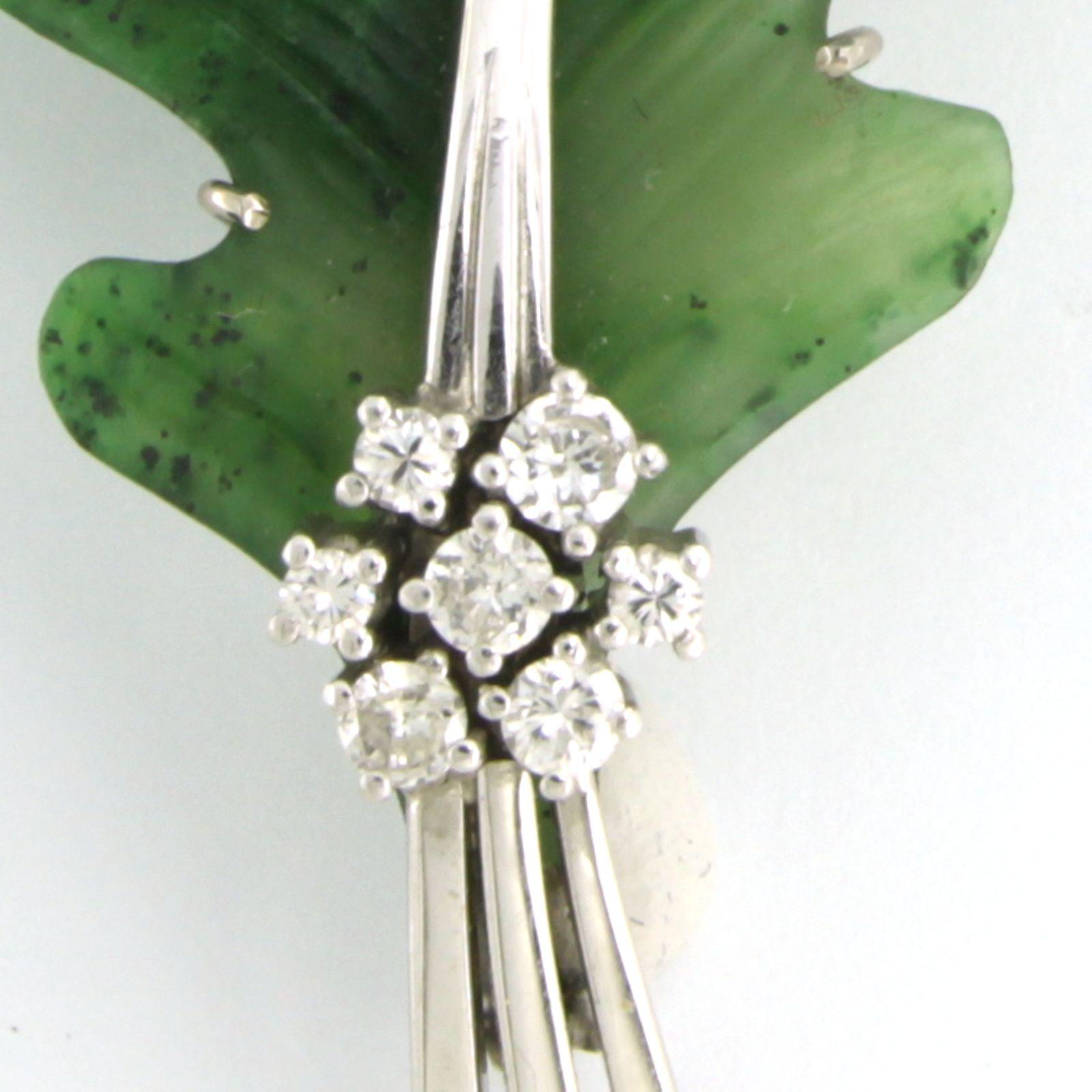 Women's Brooch with moss agate and diamonds up to 0.20ct 18k white gold For Sale