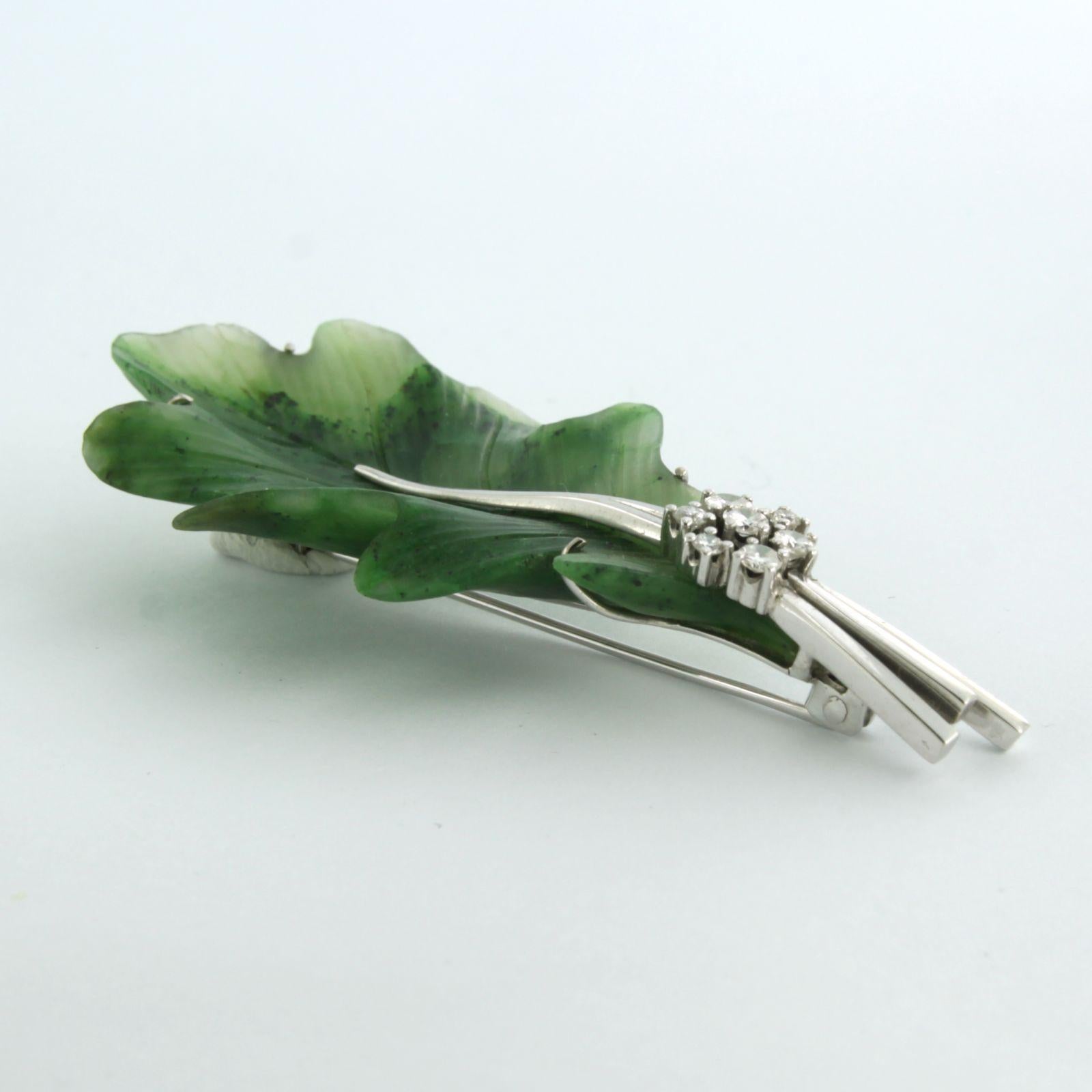 Brooch with moss agate and diamonds up to 0.20ct 18k white gold For Sale 1