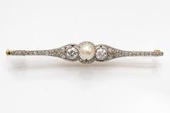 Brooch with Old European diamonds 0.95 ct and cultured pearl, early XX century