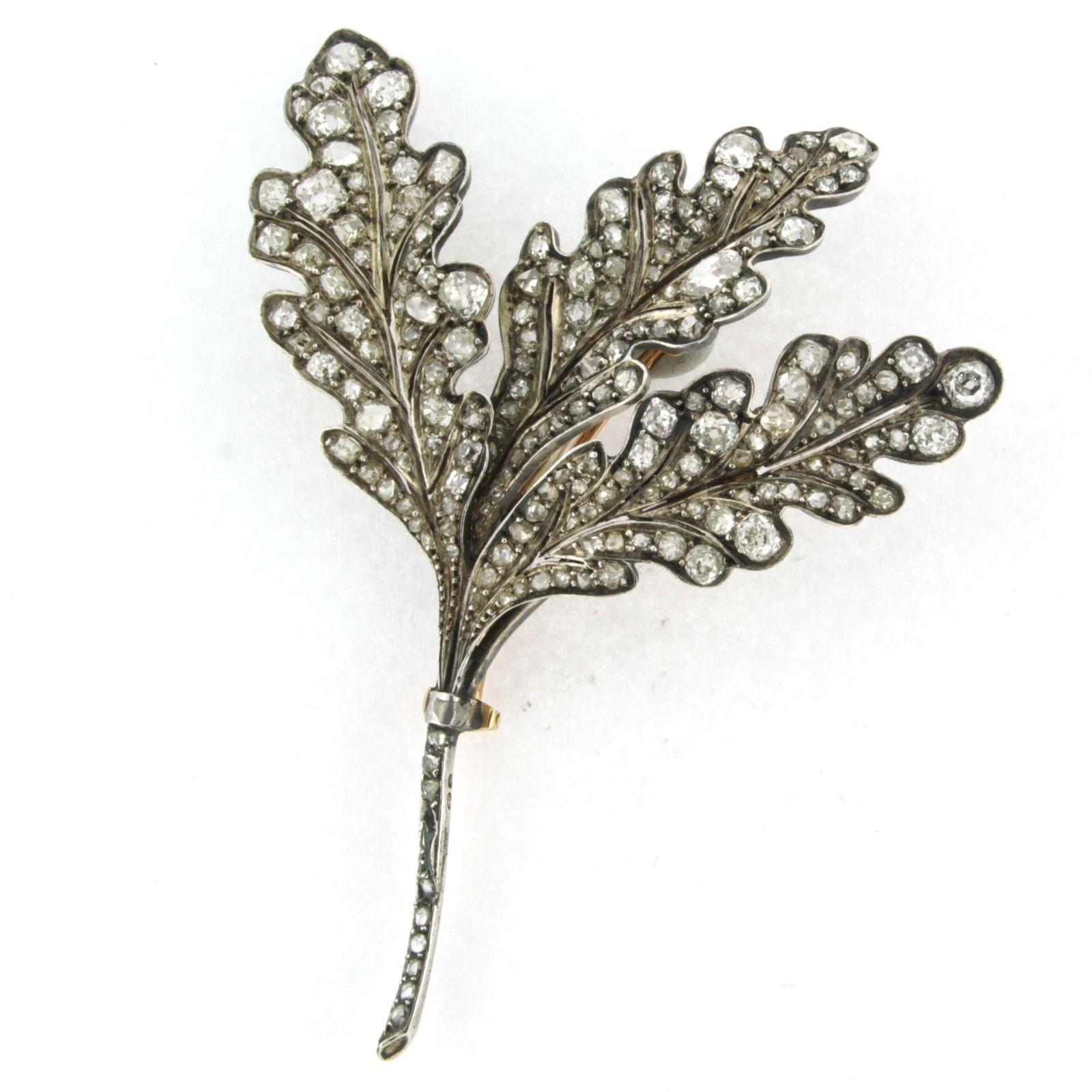 Old Mine Cut Brooch with old mine cut diamonds up to 8.00ct 18k pink gold and silver