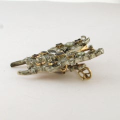 Brooch with pearl, ruby, sapphire and rose cut diamonds 14k gold and silver