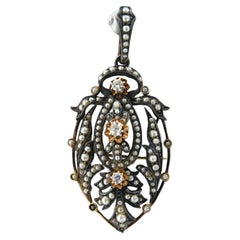 Brooch with pearls and old mine cut diamonds up to 0.35ct 14k gold and silver
