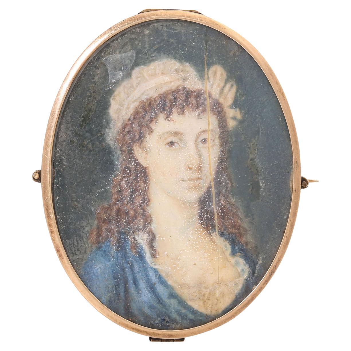 Brooch with Portrait and Hair Inlay For Sale