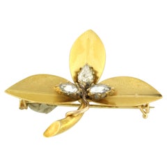 Brooch with rose cut diamonds up to 0.75ct 14k gold 5.1 grams