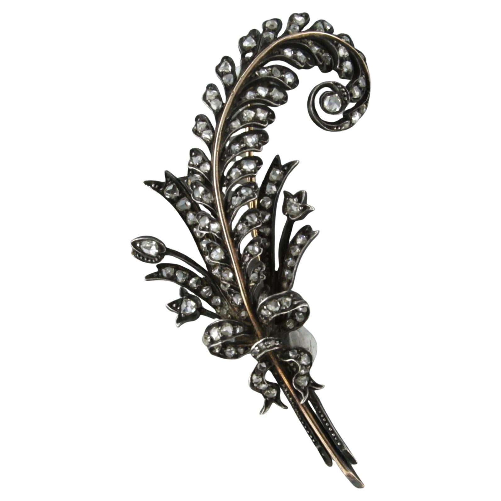 Brooch with rose cut diamonds up to 1.40ct 18k pink gold and silver
