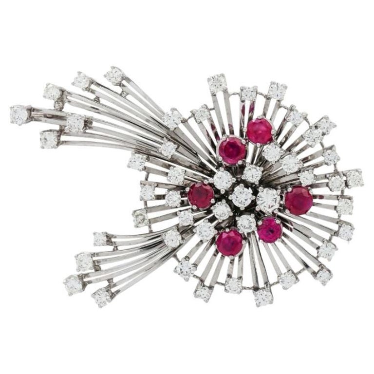 Broche Ancienne En Or Avec Rubis Et Diamants - Création 1875, Bijou Unique, Occasion En Très Bon état, Pierres Naturelles