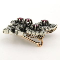 Brooch with ruby and rose cut diamonds up to 0.50ct 18k gold and silver