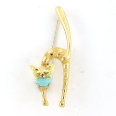 Brooch with Ruby and turquoise in shape of a cat 18k yellow gold Brooch with Ruby and turquoise in shape of a cat 18k yellow gold
